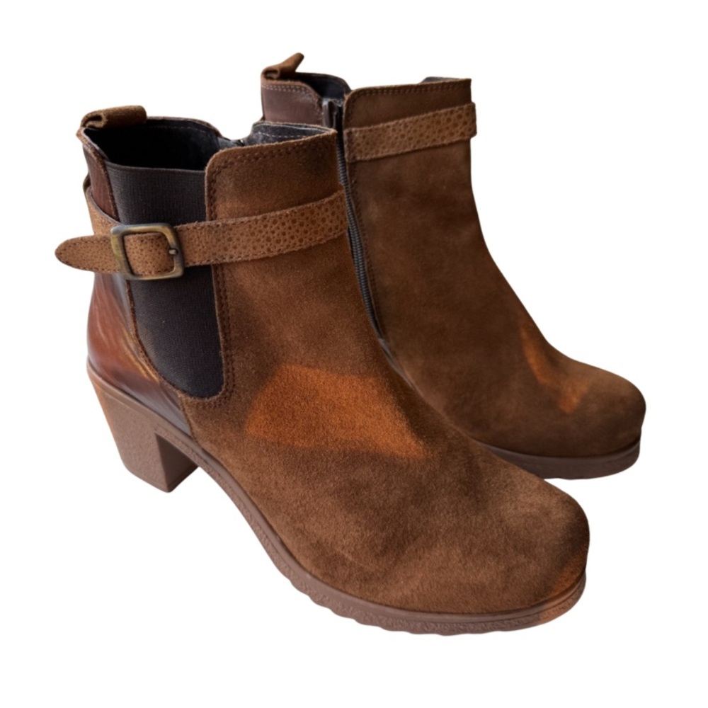 brown short leather booties made in spain buckle clasp